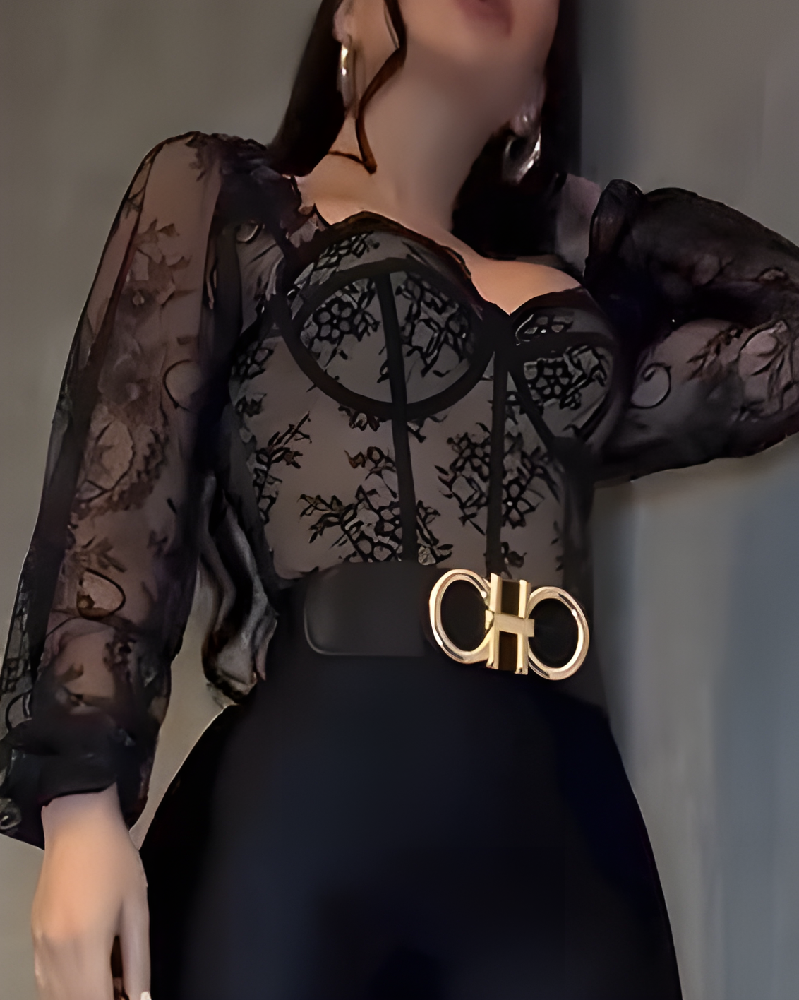 Sexy Long-Sleeved Mesh Lace Corset Top