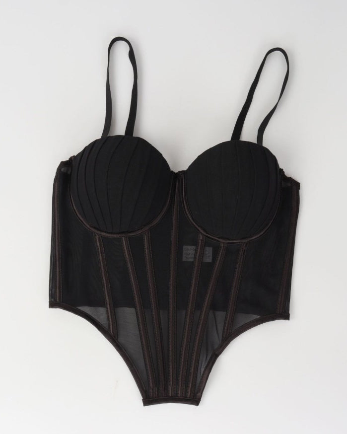 Sexy Sheer Mesh Suspender Corset Top