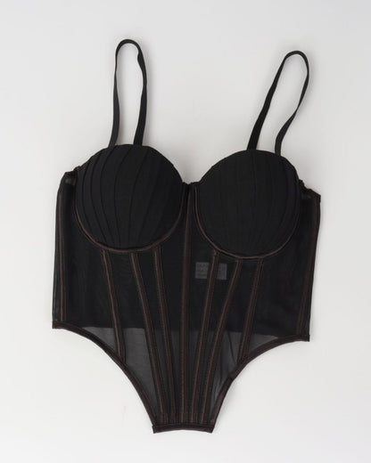 Sexy Sheer Mesh Suspender Corset Top