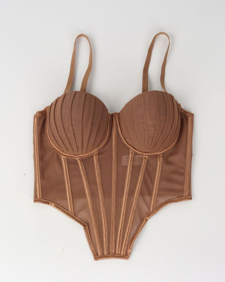 Sexy Sheer Mesh Suspender Corset Top