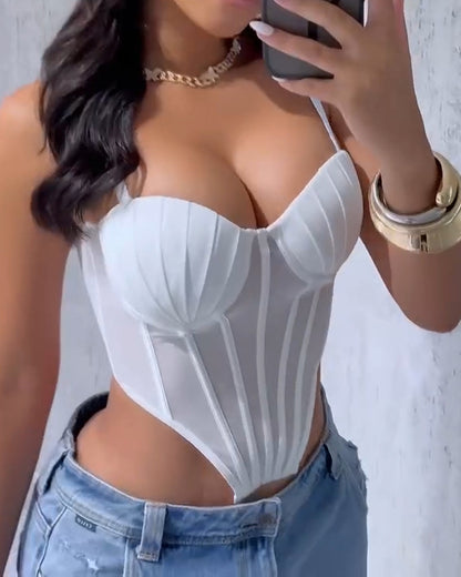 Sexy Sheer Mesh Suspender Corset Top