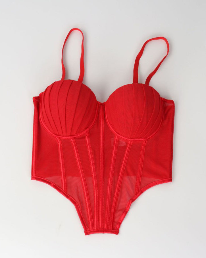 Sexy Sheer Mesh Suspender Corset Top