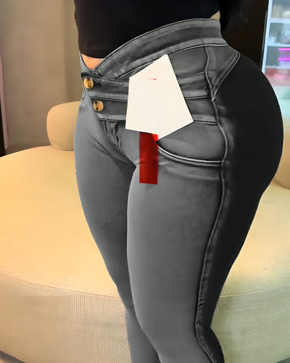 Butt Lifter Double-Breasted Skinny Jeans
