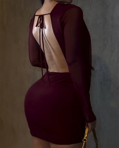 Sexy V-Neck Mesh Backless Bodycon Mini Dress