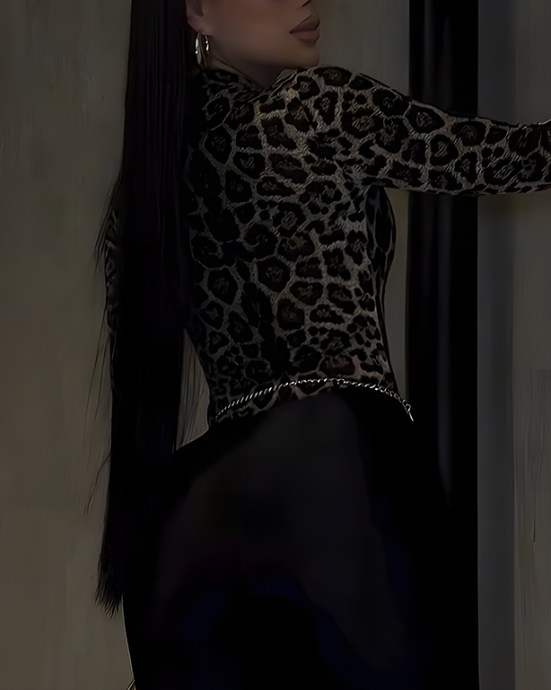 Women's Long-Sleeved Leopard Print Top