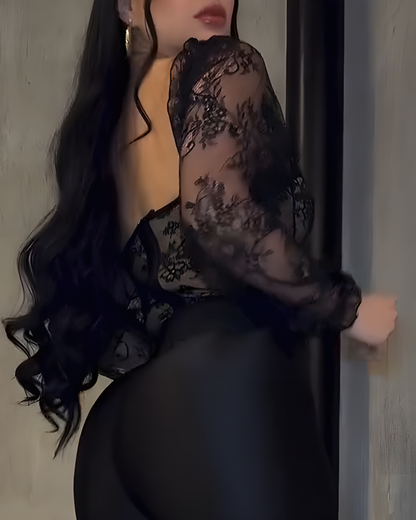 Sexy Long-Sleeved Mesh Lace Corset Top