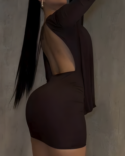 Sexy V-Neck Mesh Backless Bodycon Mini Dress