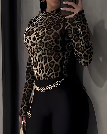 Women's Long-Sleeved Leopard Print Top