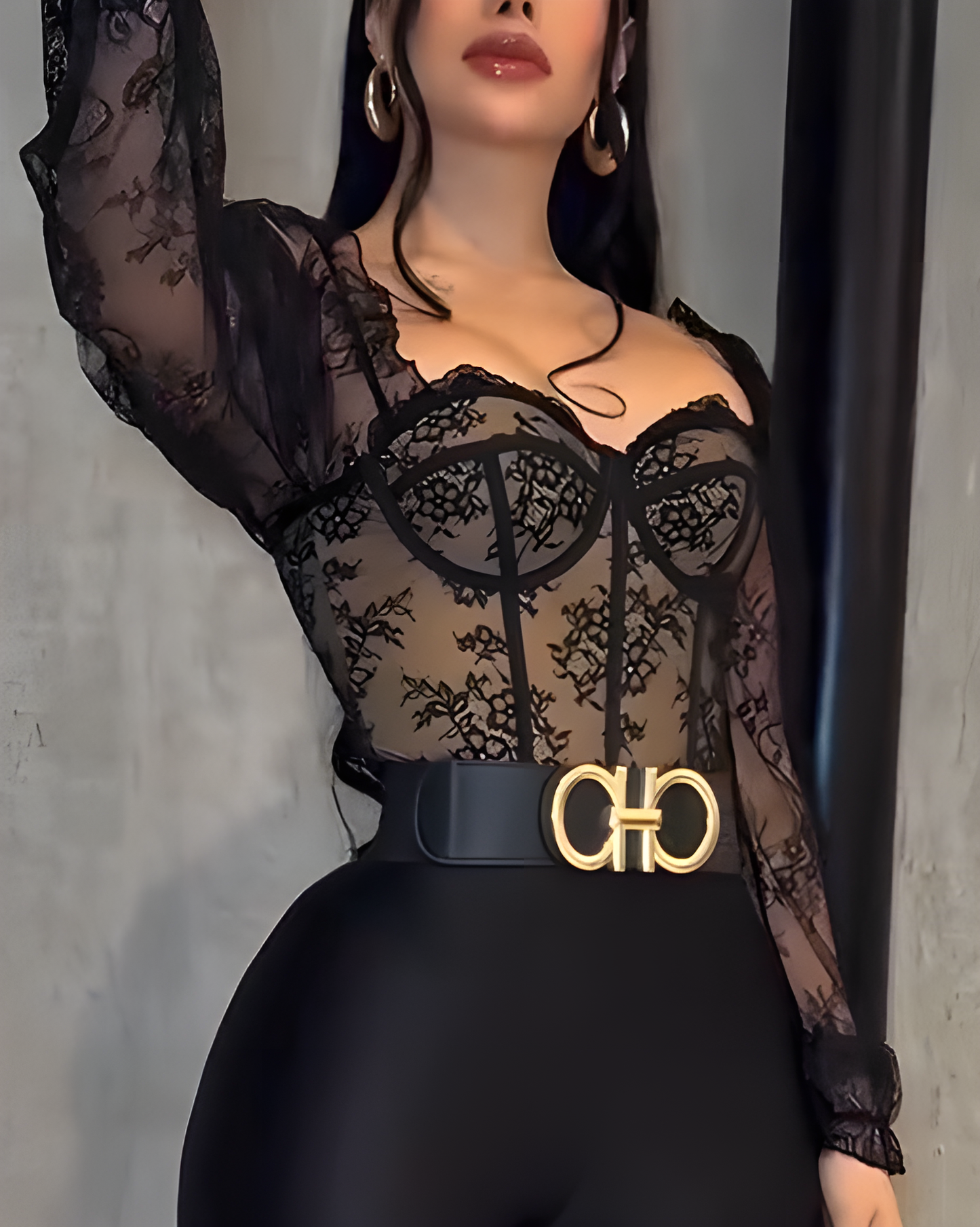 Sexy Long-Sleeved Mesh Lace Corset Top