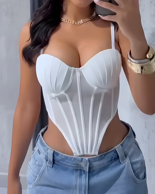 Sexy Sheer Mesh Suspender Corset Top