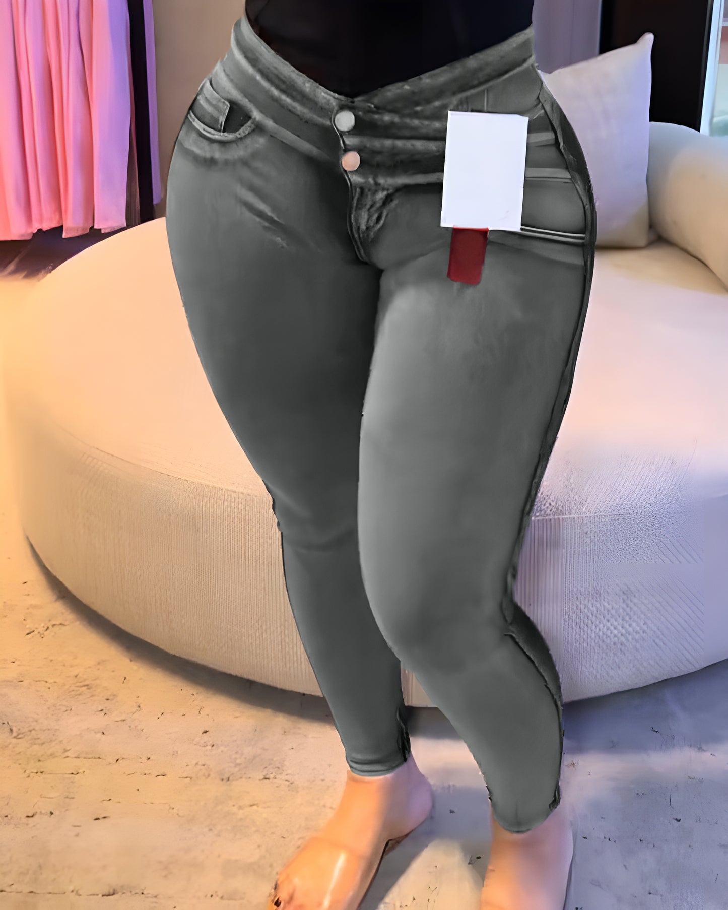 Butt Lifter Double-Breasted Skinny Jeans