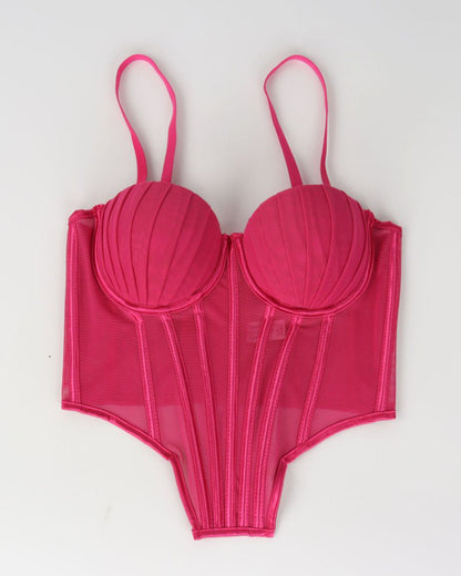 Sexy Sheer Mesh Suspender Corset Top
